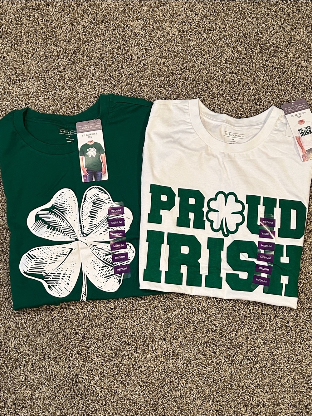 2 Men’s Berkley Jensen Irish Short Sleeve Tees - size M - St Patrick’s Day